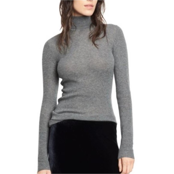 Vince Sweaters - VINCE 100% Cashmere Skinny Rib Turtleneck Lightweight Pullover Sweater, Gray
